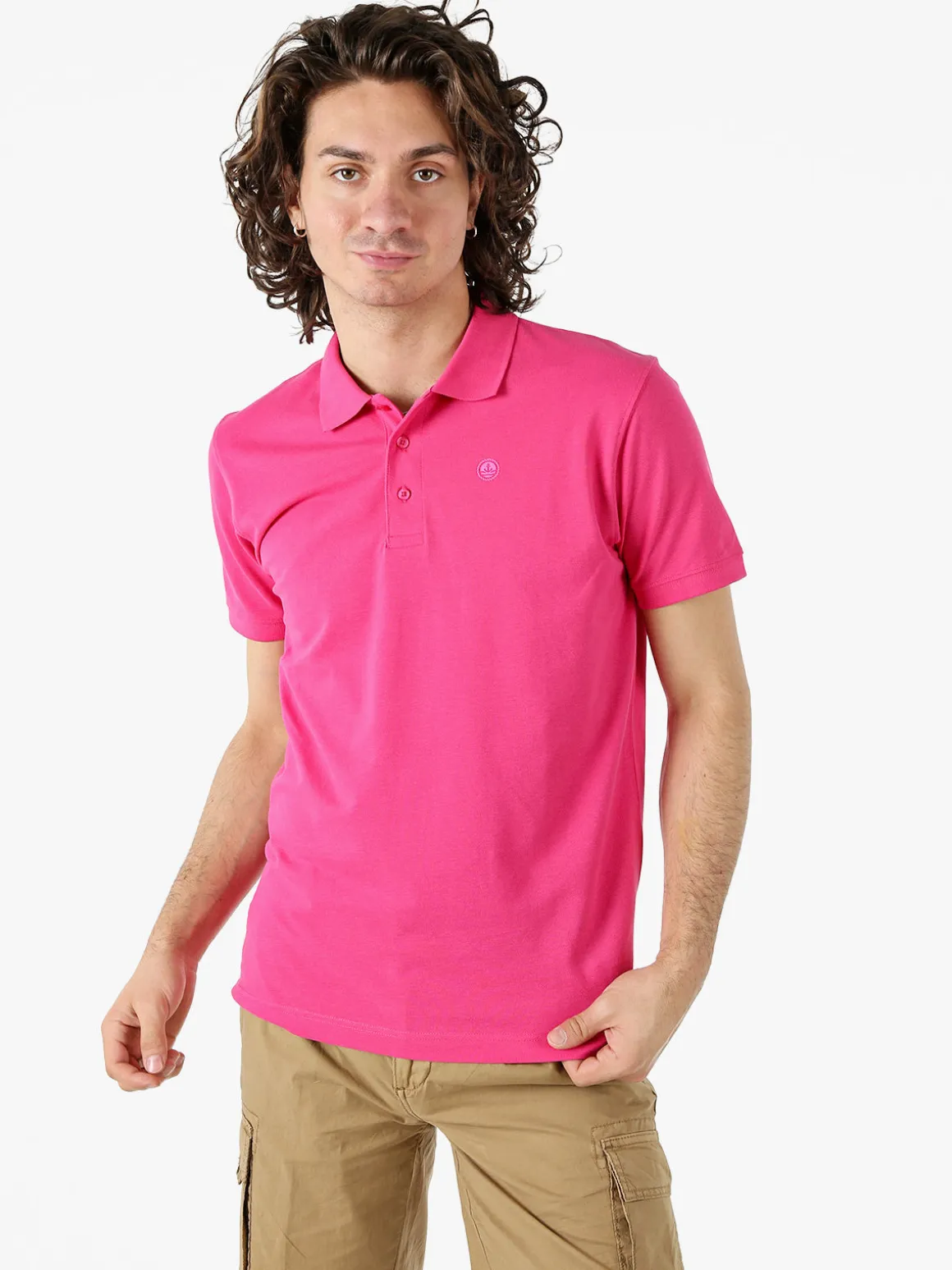 Navy Sail Polo da uomo in cotone a maniche corte - fucsia