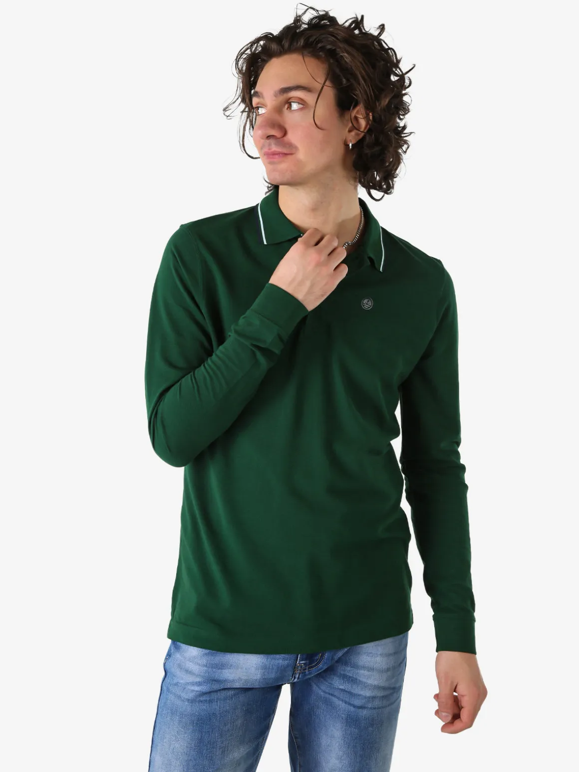 Navy Sail Polo da uomo in cotone a maniche lunghe - verde