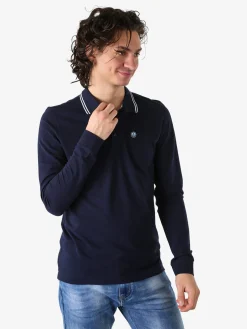 Navy Sail Polo da uomo in cotone a maniche lunghe - blu scuro