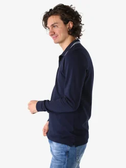 Navy Sail Polo da uomo in cotone a maniche lunghe - blu scuro