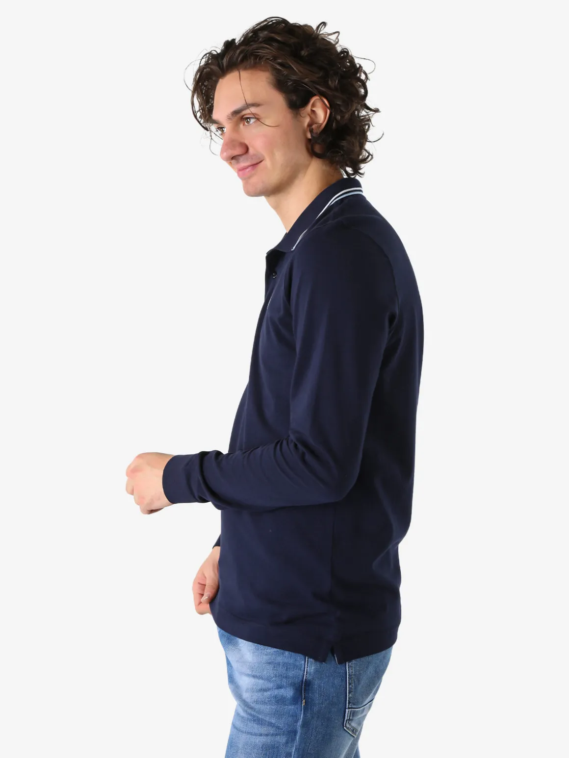 Navy Sail Polo da uomo in cotone a maniche lunghe - blu scuro