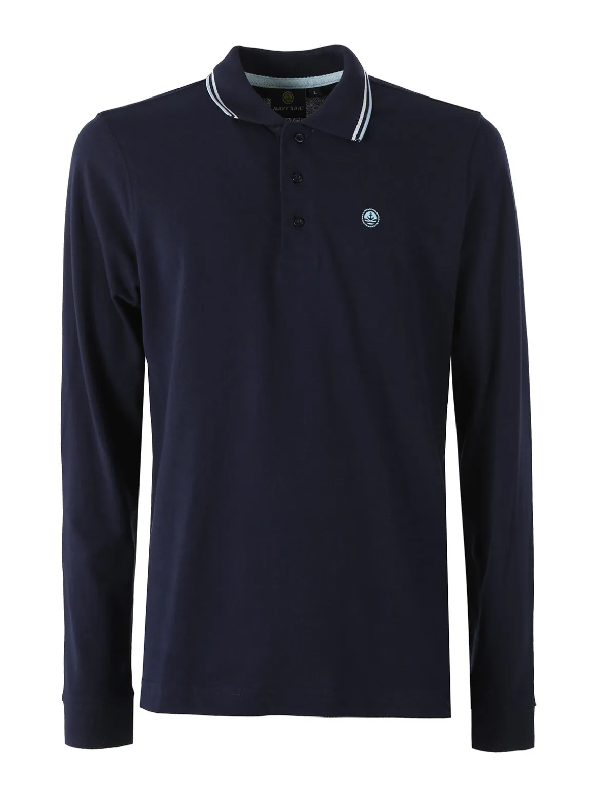 Navy Sail Polo da uomo in cotone a maniche lunghe - blu scuro
