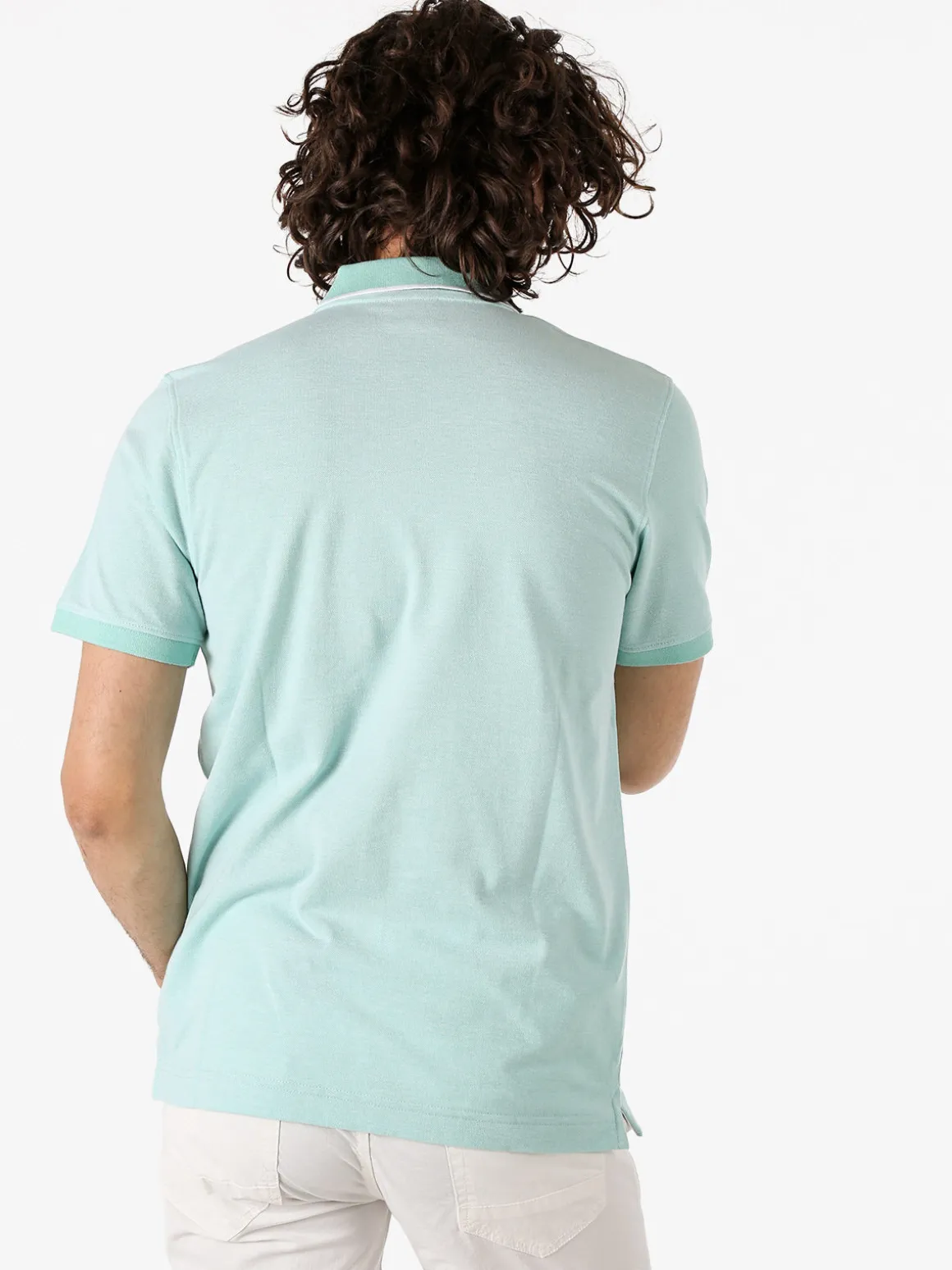 Navy Sail Polo da uomo in cotone a maniche corte con logo - acqua marina