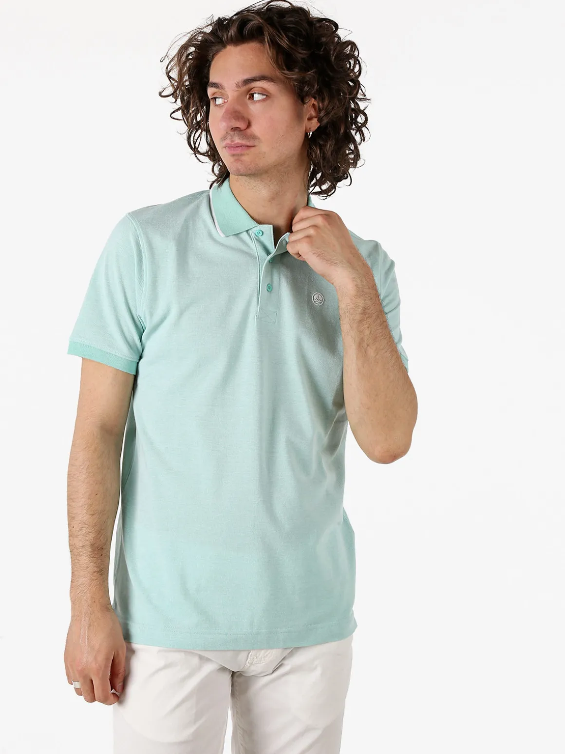 Navy Sail Polo da uomo in cotone a maniche corte con logo - acqua marina