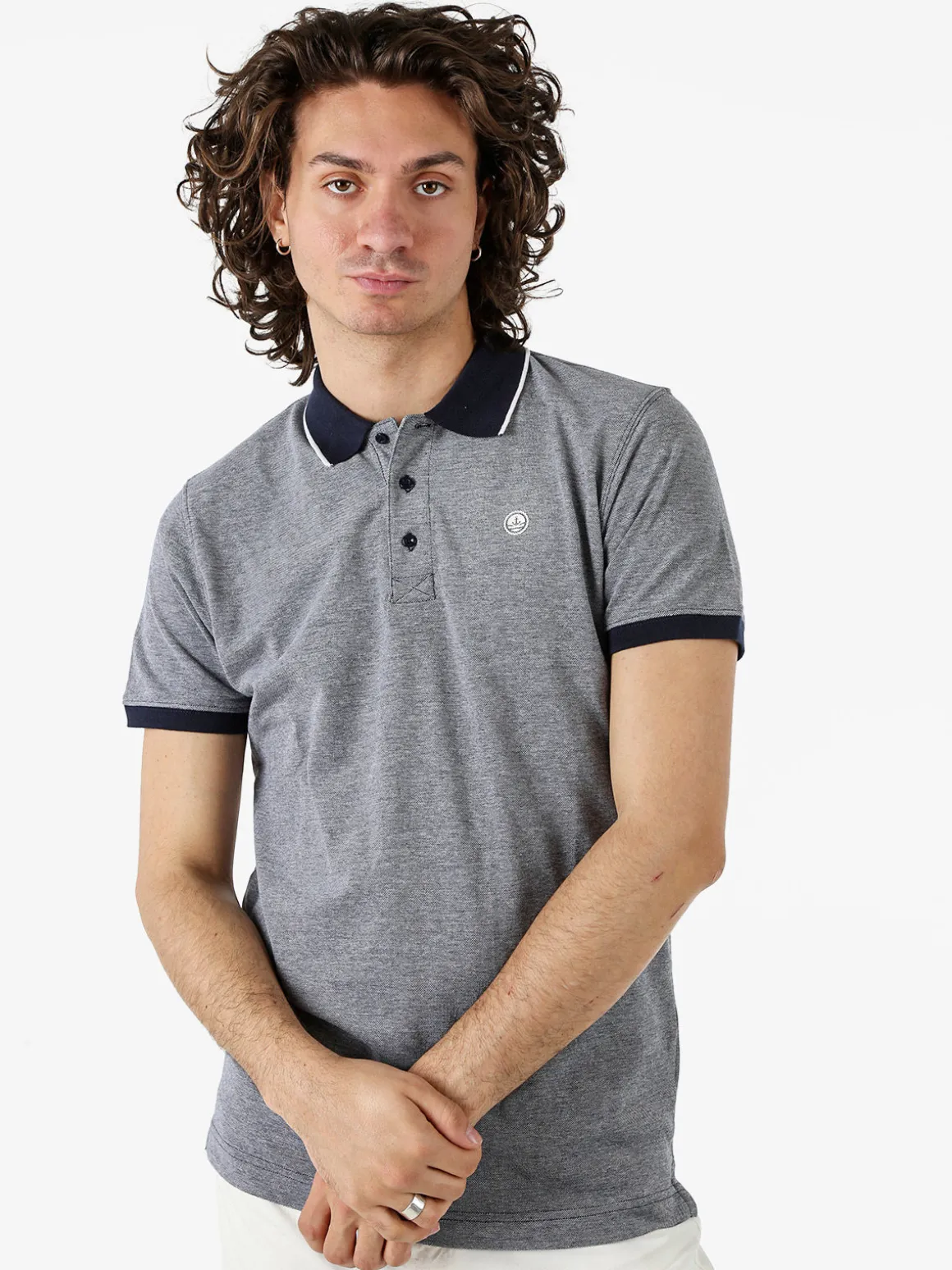 Navy Sail Polo da uomo in cotone a maniche corte con logo - blu scuro