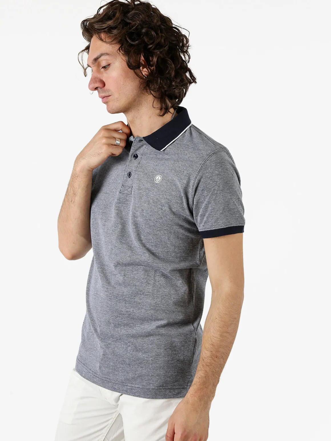 Navy Sail Polo da uomo in cotone a maniche corte con logo - blu scuro