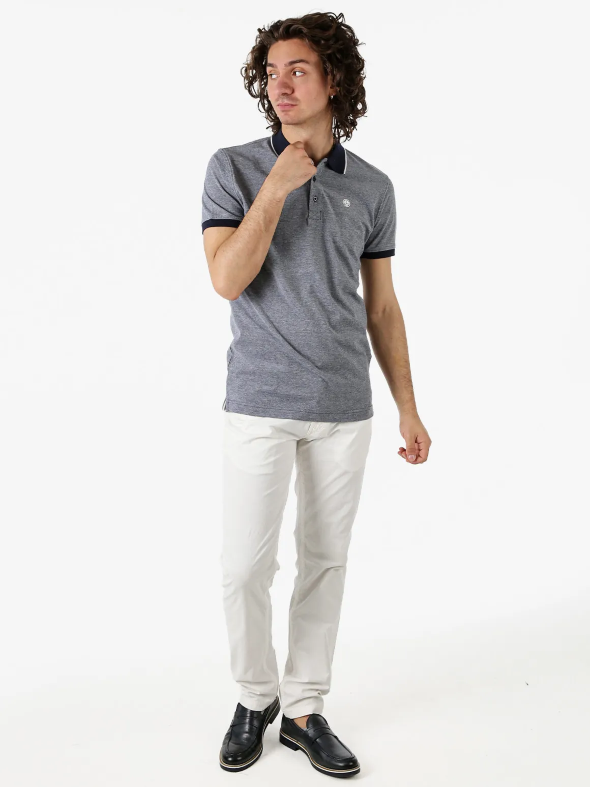 Navy Sail Polo da uomo in cotone a maniche corte con logo - blu scuro