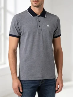 Navy Sail Polo da uomo in cotone a maniche corte con logo - blu scuro
