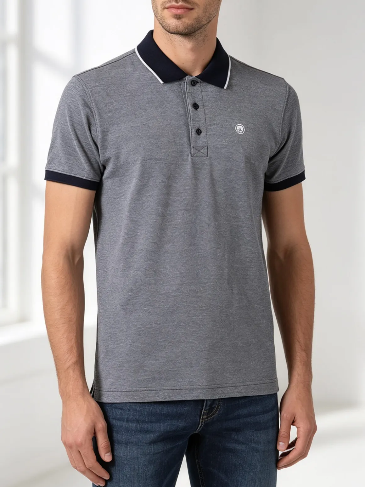 Navy Sail Polo da uomo in cotone a maniche corte con logo - blu scuro