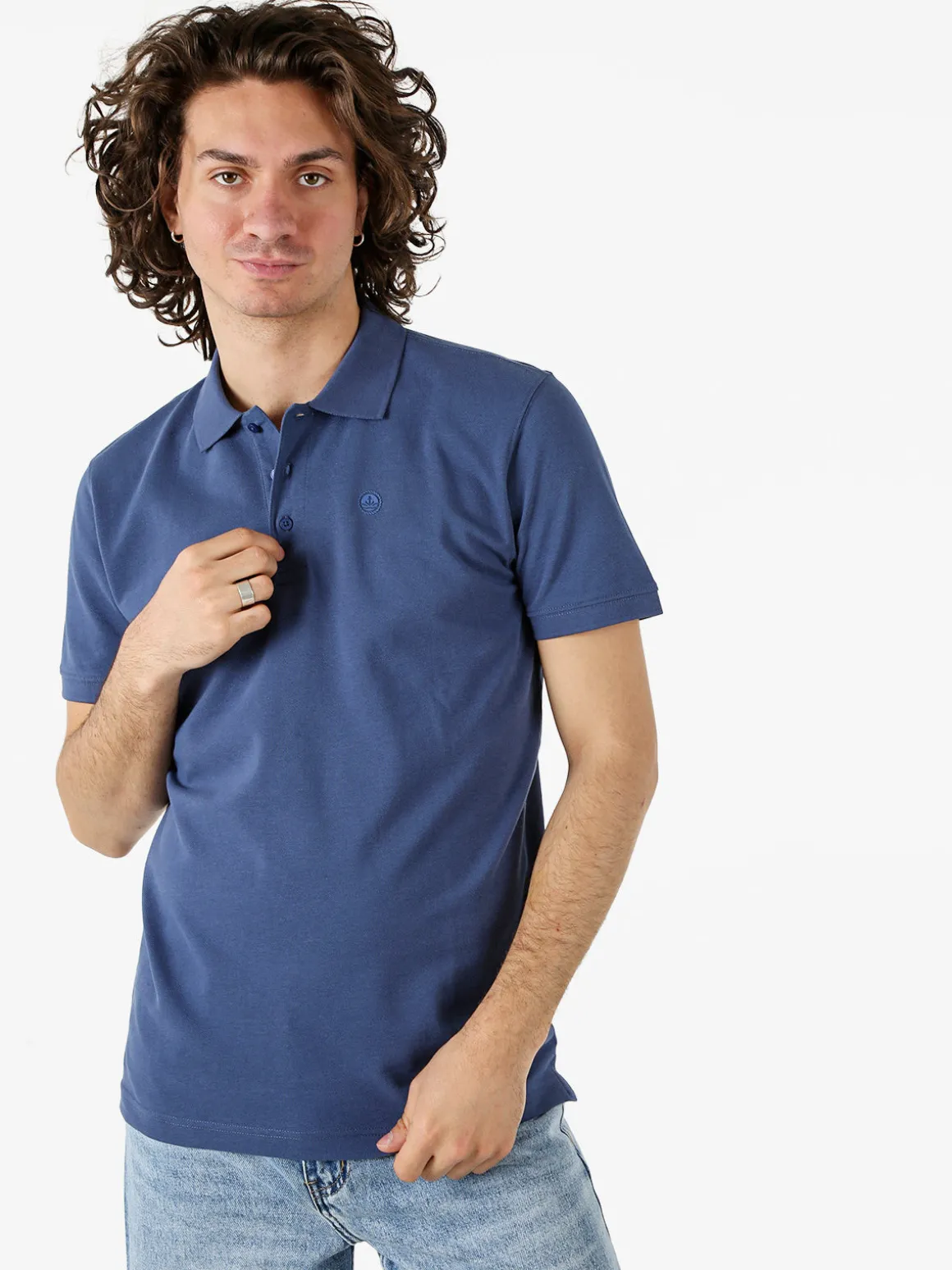 Navy Sail Polo da uomo in cotone a maniche corte - blu
