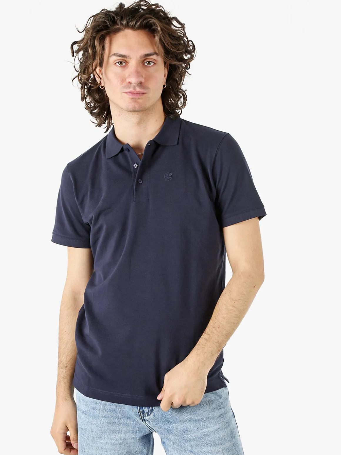 Navy Sail Polo da uomo in cotone a maniche corte - blu scuro