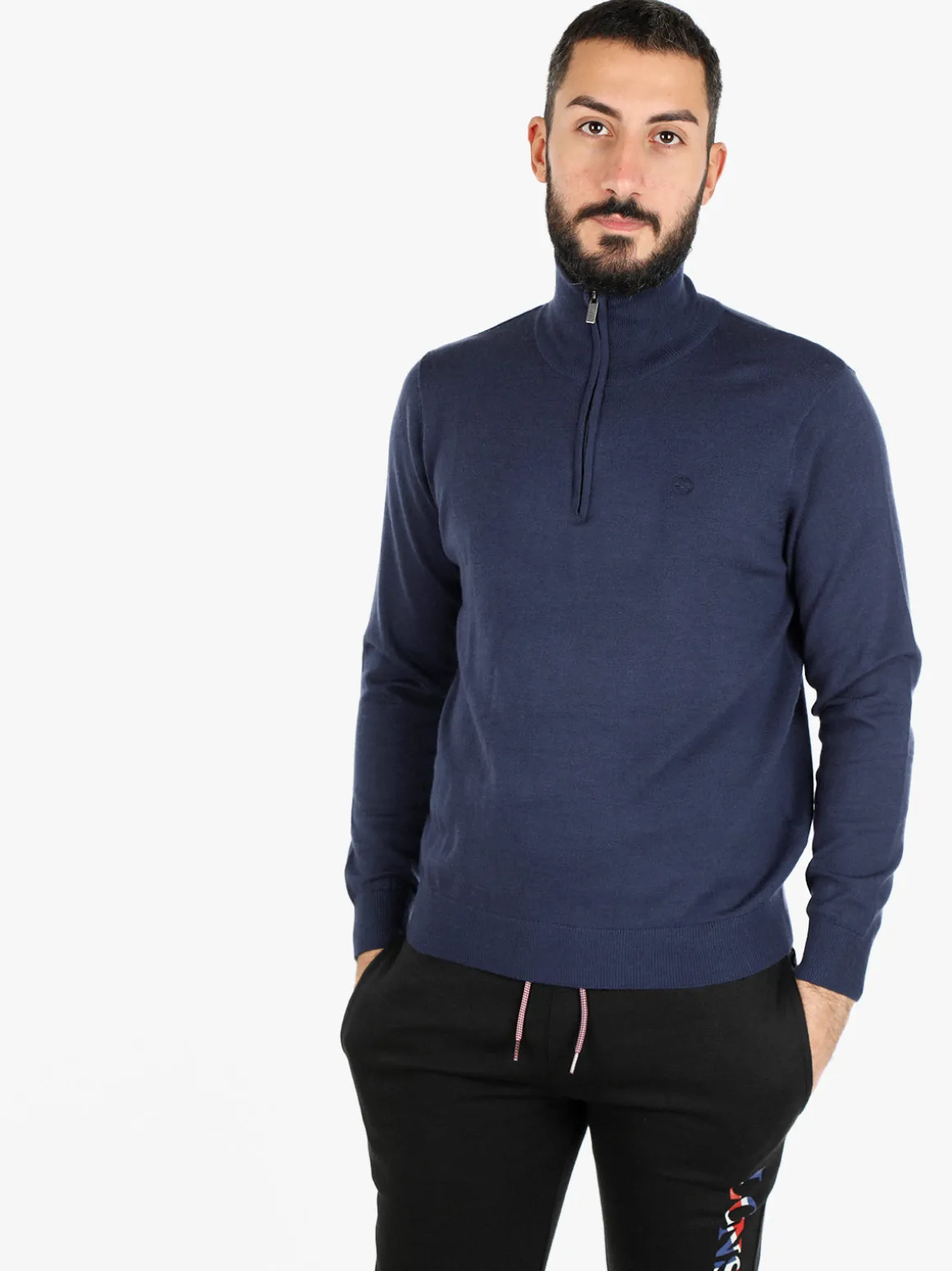 Navy Sail Pullover uomo mezza zip misto lana
