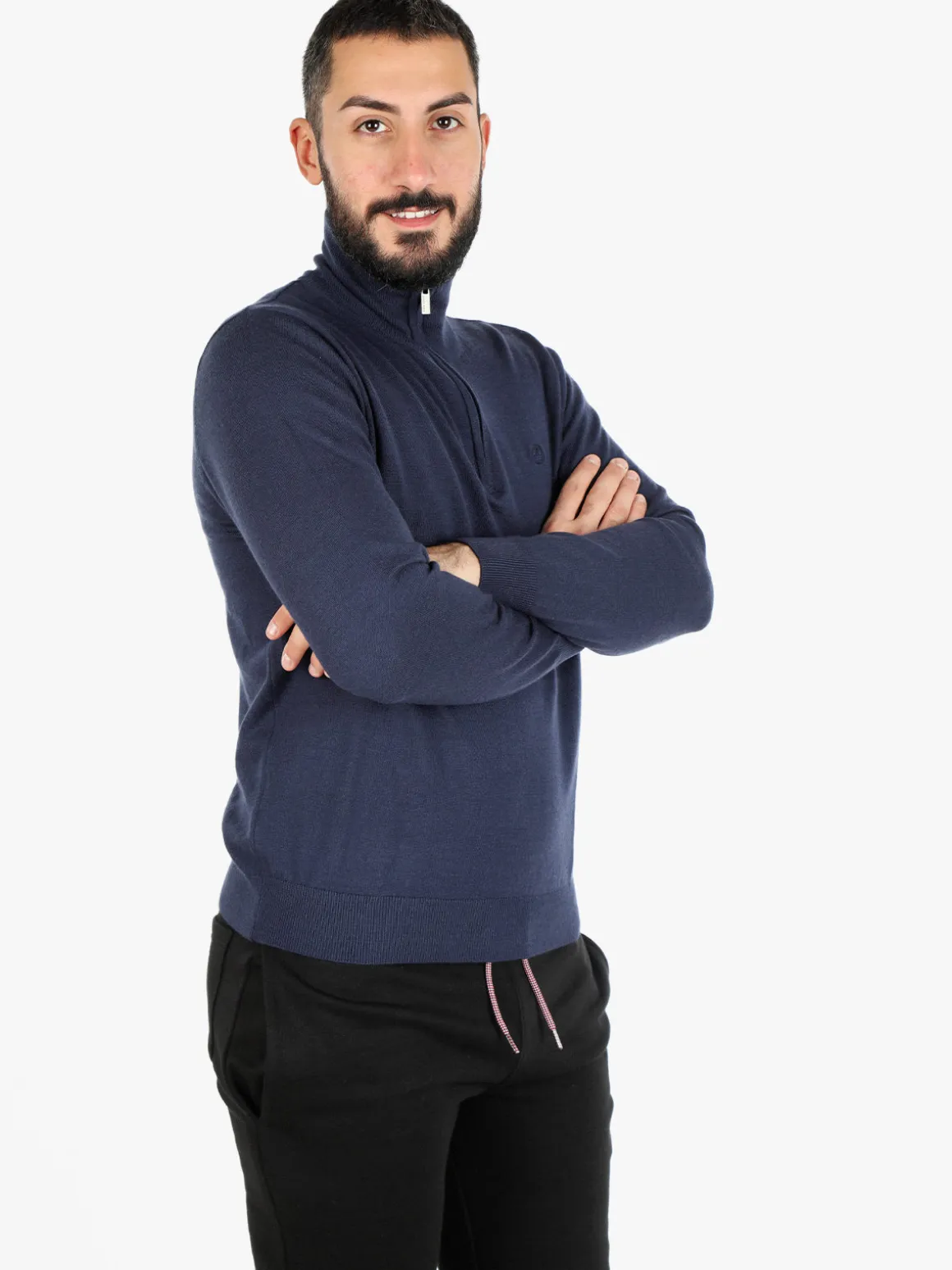 Navy Sail Pullover uomo mezza zip misto lana