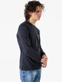 Navy Sail T-shirt da uomo a maniche lunghe in cotone - blu scuro