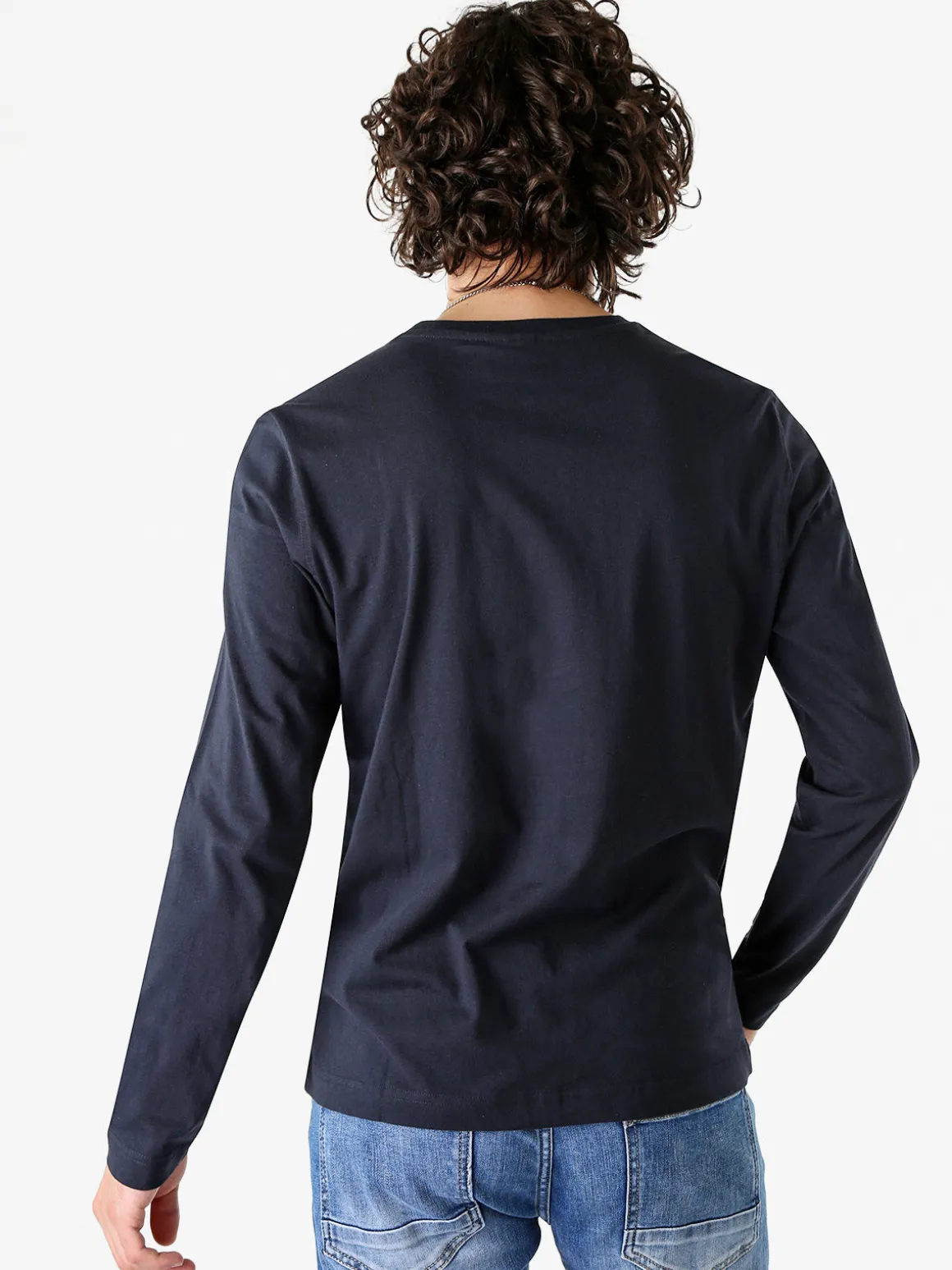 Navy Sail T-shirt da uomo a maniche lunghe in cotone - blu scuro