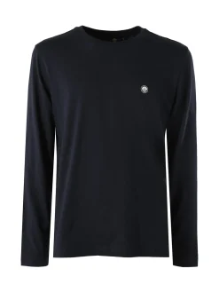 Navy Sail T-shirt da uomo a maniche lunghe in cotone - blu scuro