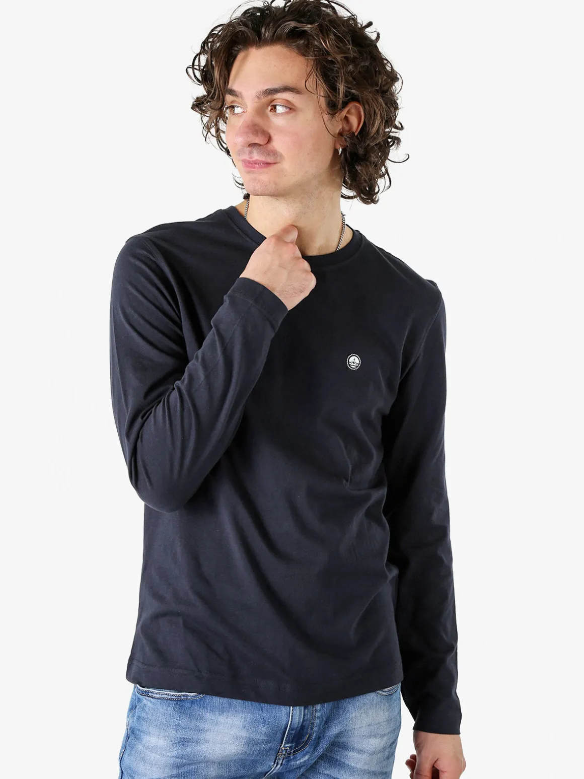 Navy Sail T-shirt da uomo a maniche lunghe in cotone - blu scuro