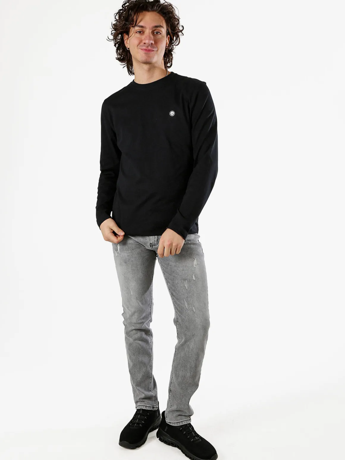 Navy Sail T-shirt da uomo a maniche lunghe in cotone - nero