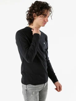 Navy Sail T-shirt da uomo a maniche lunghe in cotone - nero