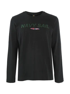 Navy Sail T-shirt da uomo in cotone a manica lunga