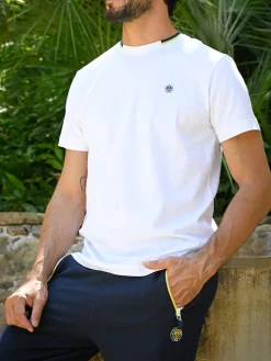 Navy Sail T-shirt da uomo in cotone con logo - bianco