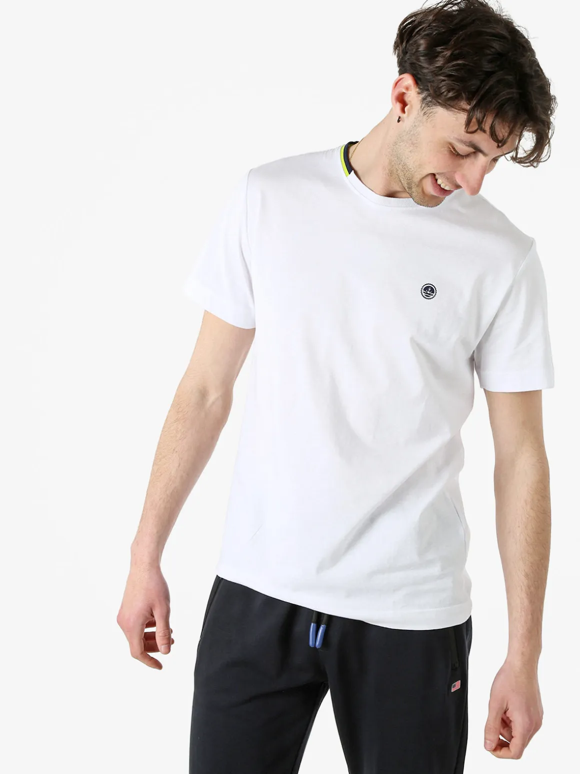 Navy Sail T-shirt da uomo in cotone con logo - bianco