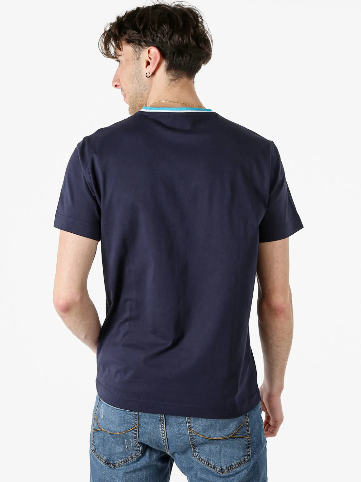 Navy Sail T-shirt da uomo in cotone con logo - blu scuro