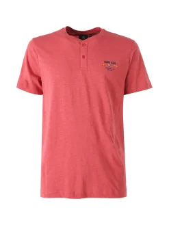 Navy Sail T-shirt da uomo in cotone con bottoni - corallo