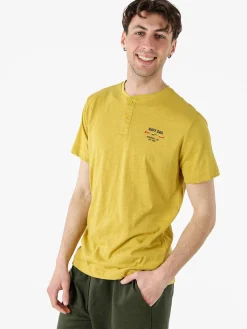 Navy Sail T-shirt da uomo in cotone con bottoni - senape