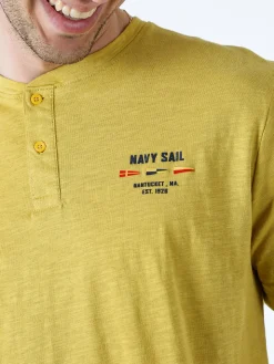 Navy Sail T-shirt da uomo in cotone con bottoni - senape