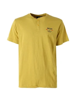 Navy Sail T-shirt da uomo in cotone con bottoni - senape