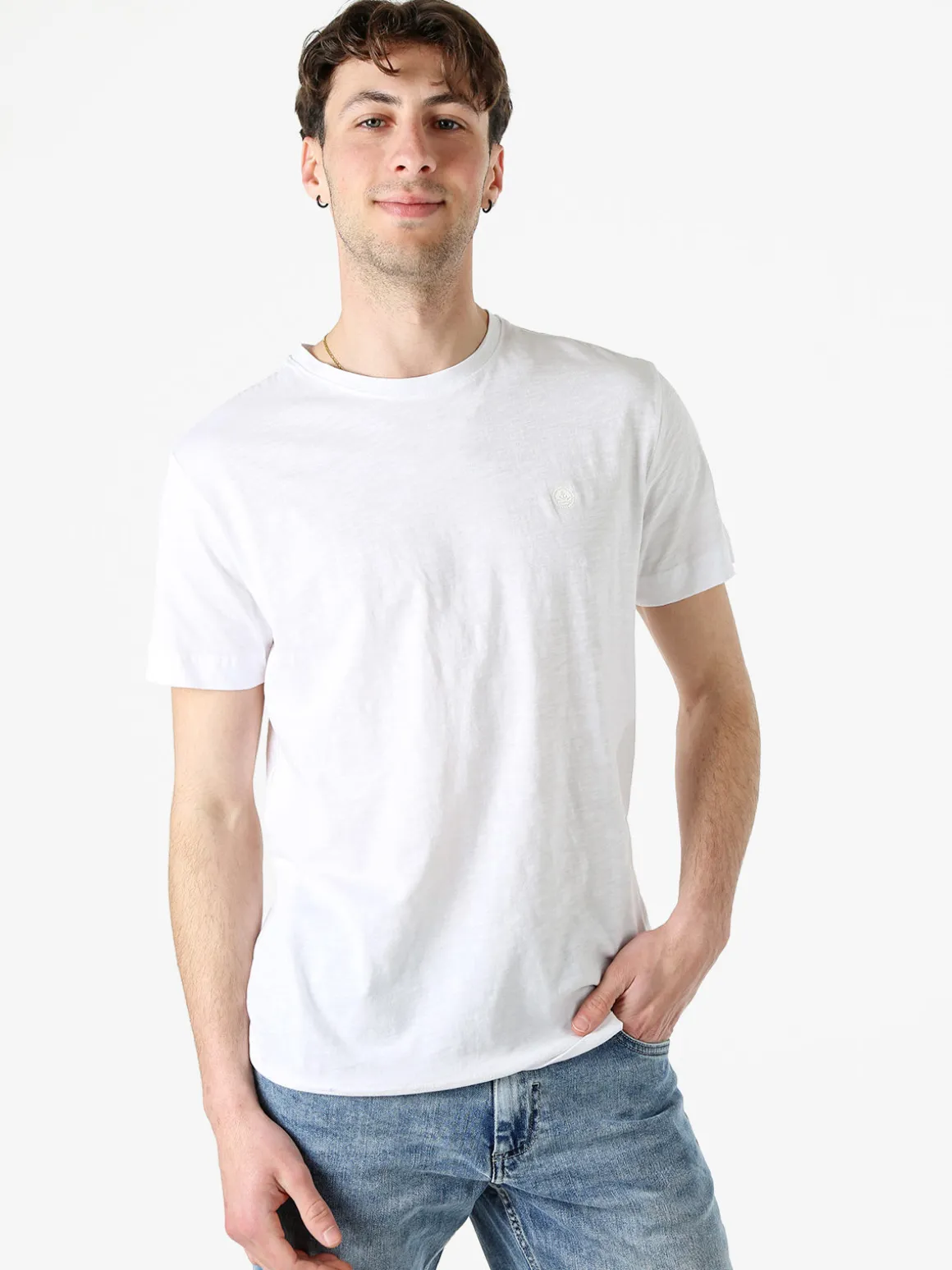Navy Sail T-shirt da uomo in cotone con logo - bianco