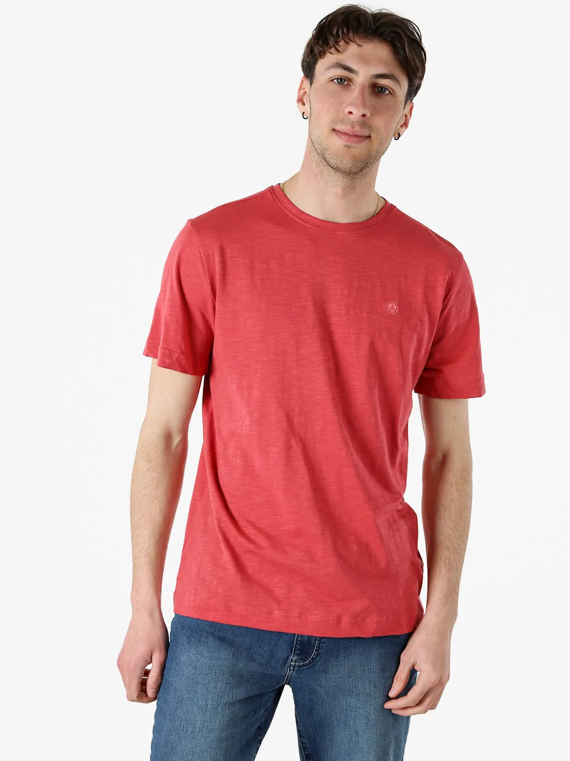 Navy Sail T-shirt da uomo in cotone con logo - corallo