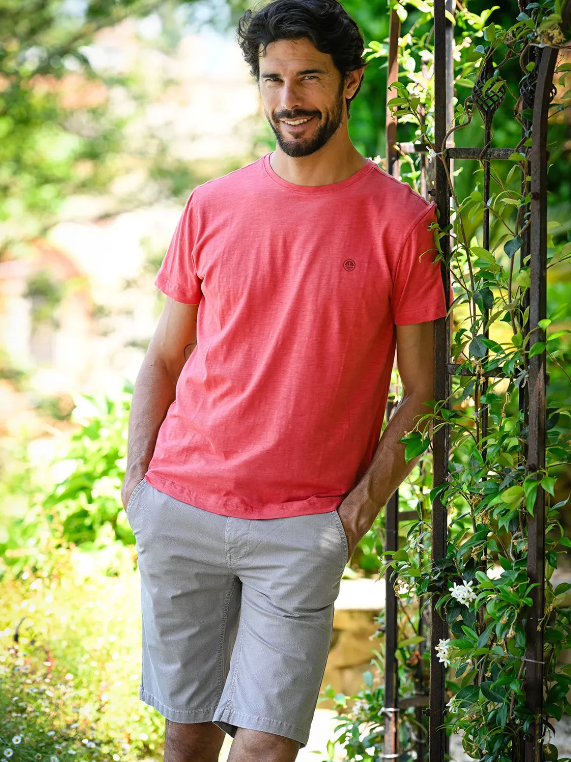 Navy Sail T-shirt da uomo in cotone con logo - corallo