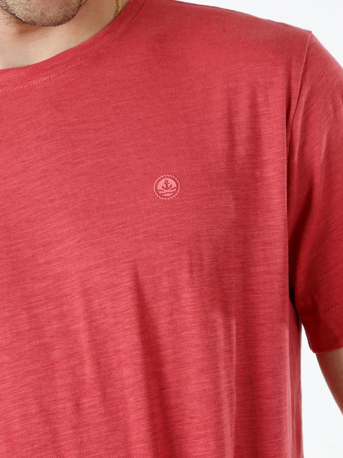 Navy Sail T-shirt da uomo in cotone con logo - corallo