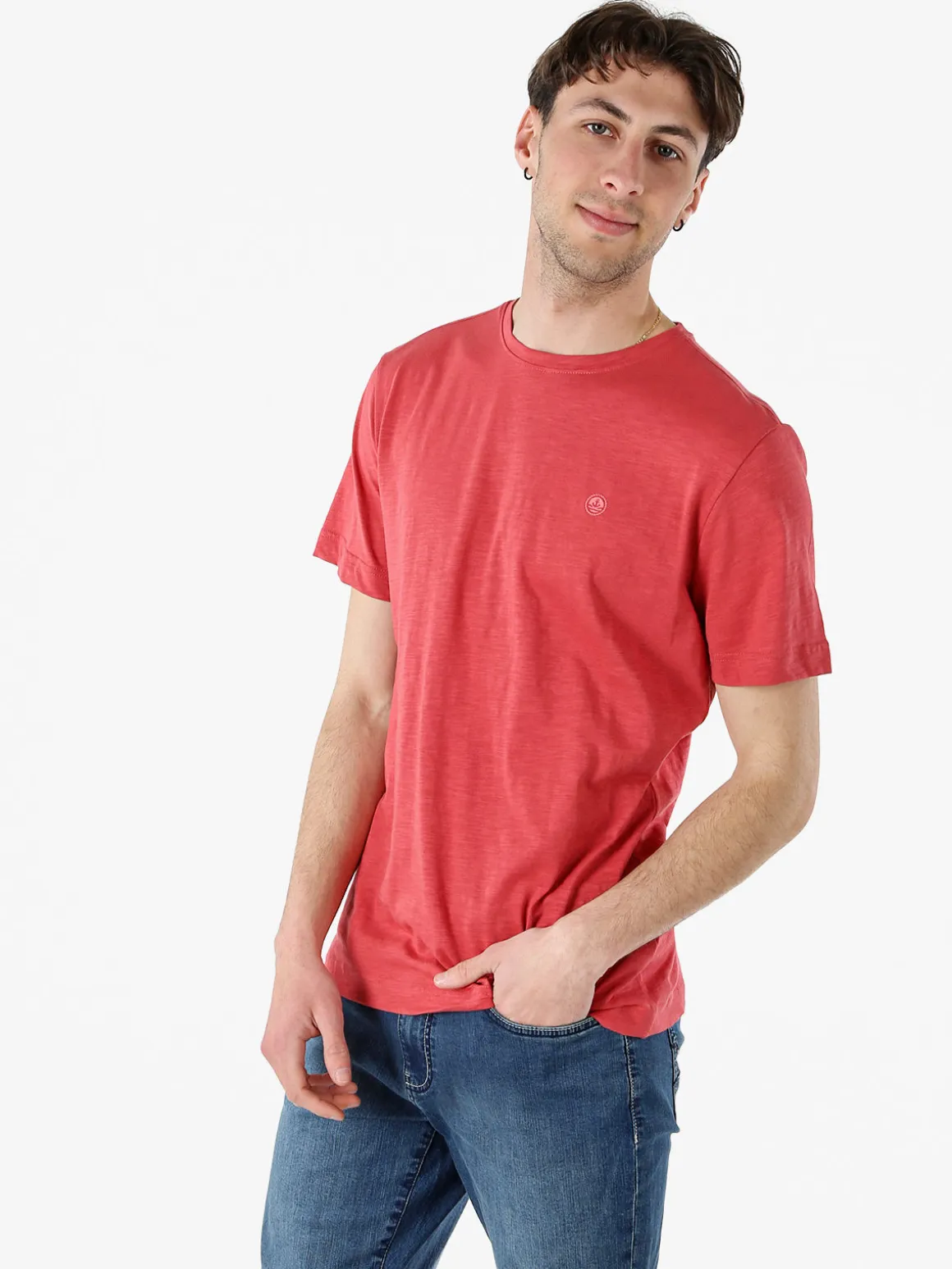 Navy Sail T-shirt da uomo in cotone con logo - corallo