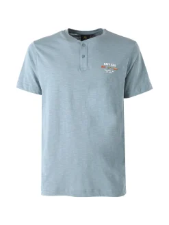 Navy Sail T-shirt da uomo in cotone con bottoni - blu
