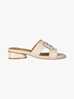 Nazareno Gabrielli Ciabatte donna in ecopelle con logo e tacco basso - beige