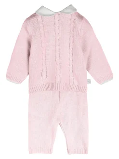 Nazareno Gabrielli Completo 2 pezzi da neonati in maglia con colletto - rosa