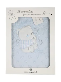 Nazareno Gabrielli Copertina culla double face in pile con orsetto - azzurro