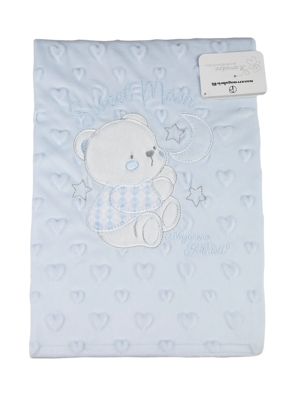Nazareno Gabrielli Copertina culla double face in pile con orsetto - azzurro
