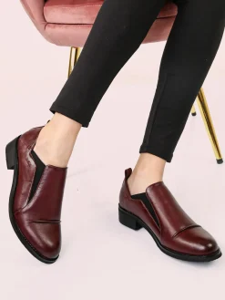 Nazareno Gabrielli Mocassini donna in ecopelle con tacco largo - bordeaux