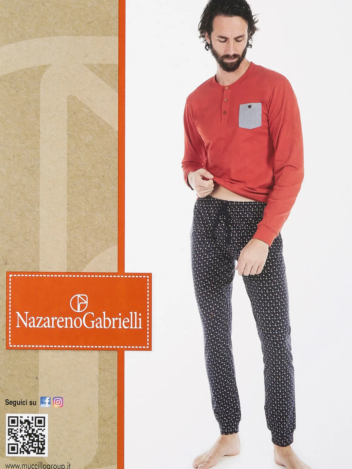 Nazareno Gabrielli Pigiama lungo uomo in cotone con stampe
