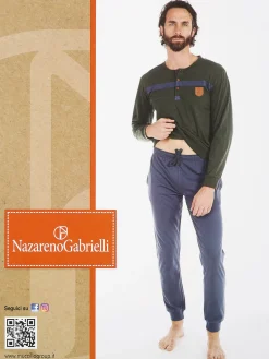 Nazareno Gabrielli Pigiama lungo uomo in cotone bicolor