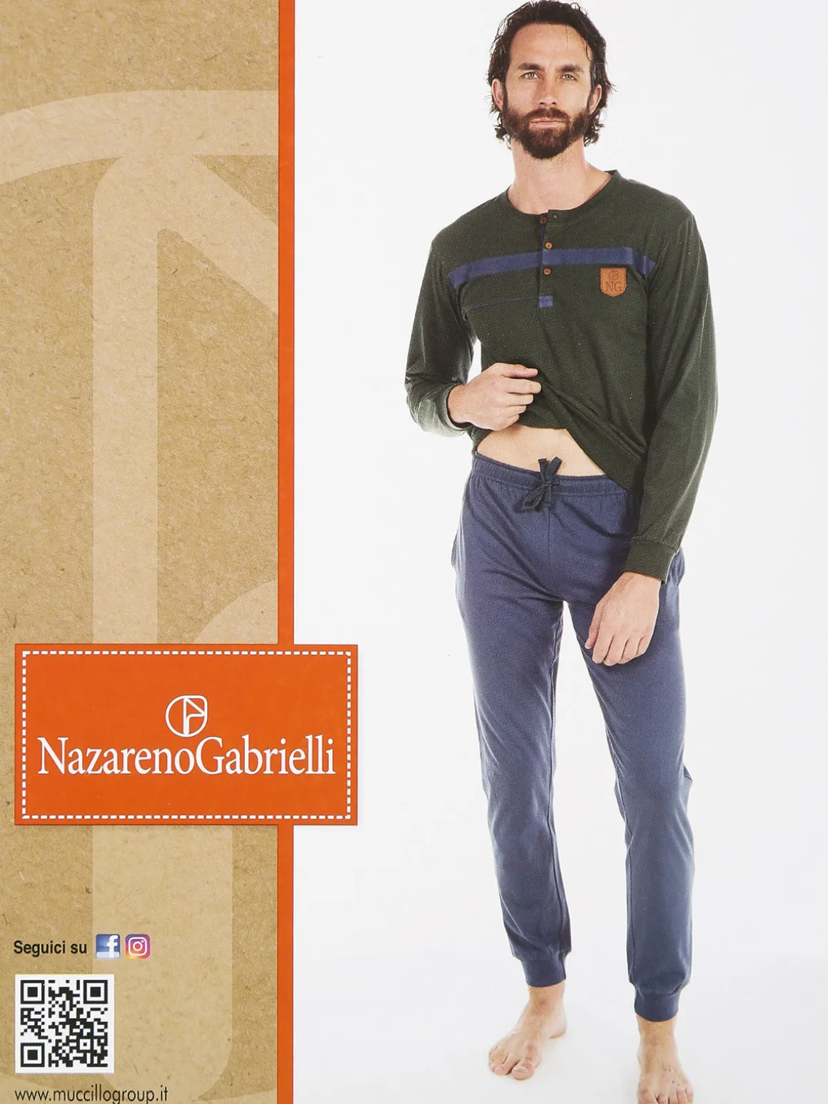 Nazareno Gabrielli Pigiama lungo uomo in cotone bicolor