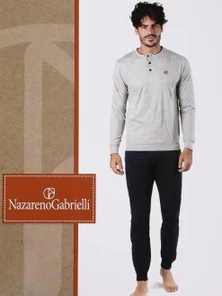 Nazareno Gabrielli Pigiama lungo da uomo in cotone