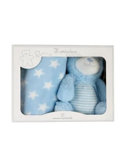 Nazareno Gabrielli Set regalo per neonati con coperta in pile e pupazzo orsetto - azzurro