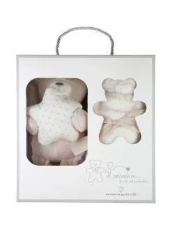 Nazareno Gabrielli Set regalo per neonati con coperta in pile e pupazzo orsetto con stella - panna