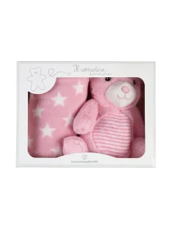 Nazareno Gabrielli Set regalo per neonati con coperta in pile e pupazzo orsetto - rosa