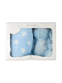 Nazareno Gabrielli Set regalo per neonati con coperta in pile e pupazzo coniglio - azzurro